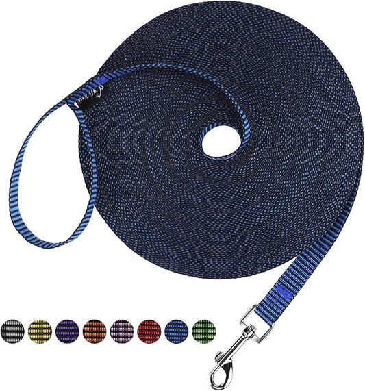 Hi Kiss Dog/Puppy Obedience Recall Training Agility Lead - 15ft 20ft 30ft 50ft 100ft Training Leash - Great for Training, Play, Camping, or Backyard(30ft,Black_Blue)