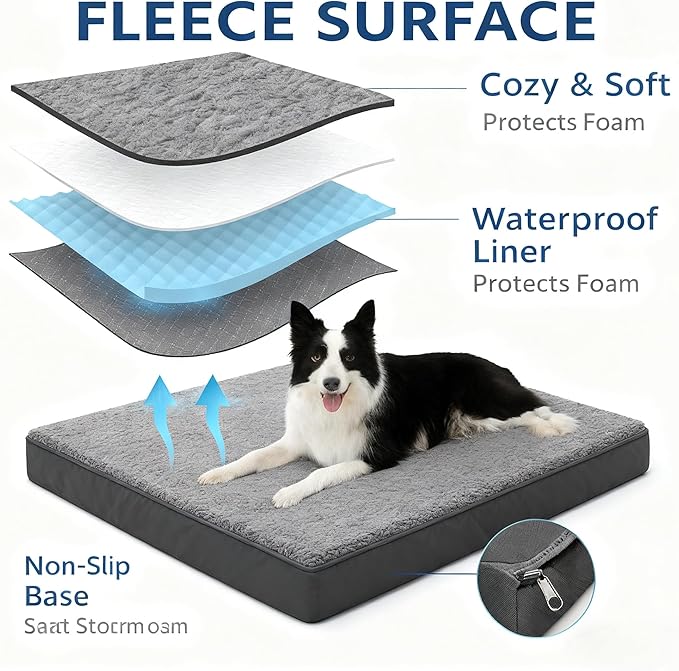 Dog Bed with Waterproof Inner Liner, Removable Cover, Egg Crate Foam Dog Beds, Easy to Clean，45×32Inch，Khaki