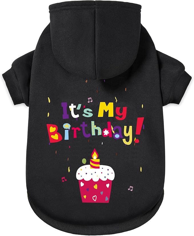 GreenJoy Dog Sweater Dog Hoodie Cold Weather Coat Hooded Sweatshirt for Puppies,Cats, Small Medium Large Dogs (Black(It's My Birthday), Large)