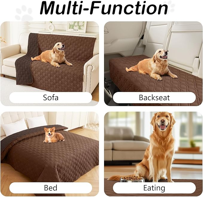 hyha Waterproof Dog Bed Blanket, Soft Pet Blankets, Waterproof Couch Cover for Dogs, Reversible Sofa Covers Washable for Furniture (82x82 Inch, Brown/Chocolate)