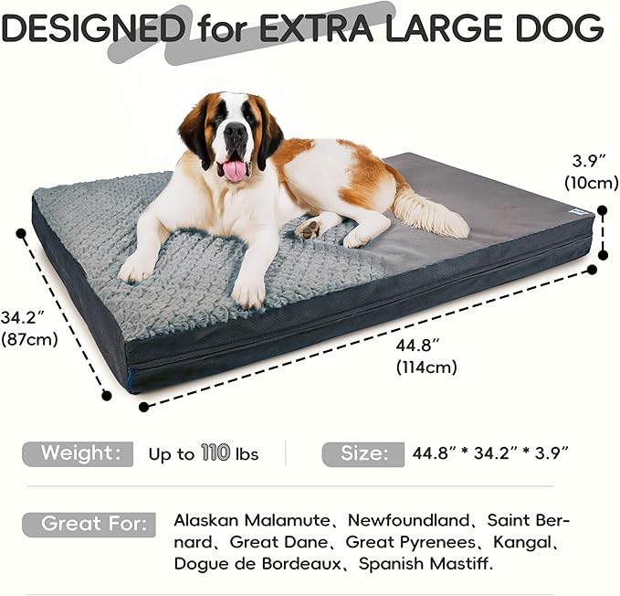 Sytopia Indestructible 44" Dog Bed for Large Dogs – Waterproof, Washable, Removable Cover, Thick Orthopedic Support, Durable Multi- Size Comfort Clearance Indoor Flat Dog Bed