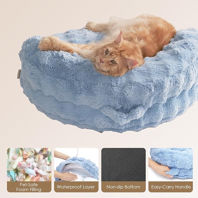 EHEYCIGA Large Dog Bed Sofa – Fluffy Faux Rabbit Fur Pet Couch for Medium and Large Dogs, Washable Removable Cover, Waterproof and Non-Slip, 36 Inch, Baby Blue