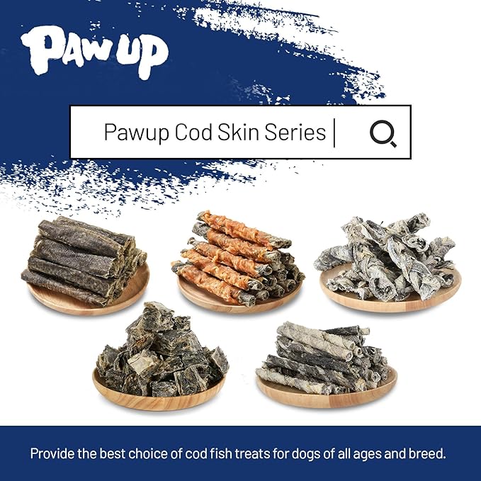 PAWUP Dog Treats, Cod Skins Dog Treat with Taurine, One-Ingredient Grain-Free Chew Fish Skin Rolls Rich in Omega3, 8 oz (4-6 Count)