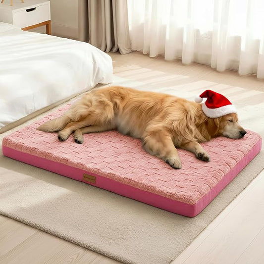 Patas Lague Orthopedic Dog Bed Large Sized Dog 36''X24'', Waterproof Soft Comfortable Egg Crate Foam Large Pet Beds Crate Mat with Removable Washable Cover and Nonskid Bottom, Pink