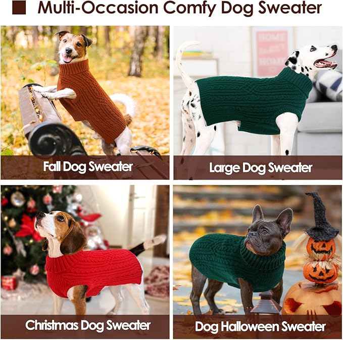AOFITEE XL Dog Sweater, Extra Large Dog Sweater Girl Boy, Warm Turtleneck Fall Dog Sweaters Girl Boy, Green Dogs Christmas Sweaters Pet Knitwear, Soft Pullover for Beagle, Weimaraner, Dalmation, XL