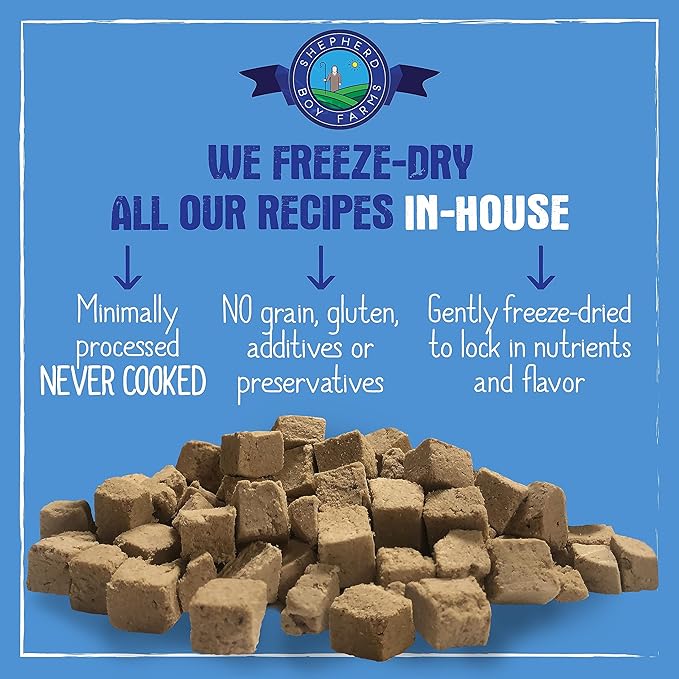 Shepherd Boy Farms Freeze Dried Raw Dog Food, Chicken Recipe, All Natural, No Synthetics, Made in USA with Goat's Milk & Organic Produce, High Protein, Complete Meal (14oz)