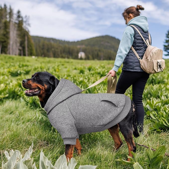 Dog Sweaters,Dog Hoodie,Cozy Fleece Interior Sweatshirt with Hood & Pocket,Leash Hole,Pet Clothes Sweater for Small,Medium,and Large Dogs,Grey&XL