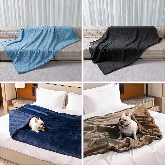 Waterproof Cats Blanket for Pet Dog Throw Blankets for Couch Bed Cover Puppy Fluffy Brown Blankets Leakproof Sofa Couch Coverd Reversible Blanket Mats for Warm Washable-Camel,L