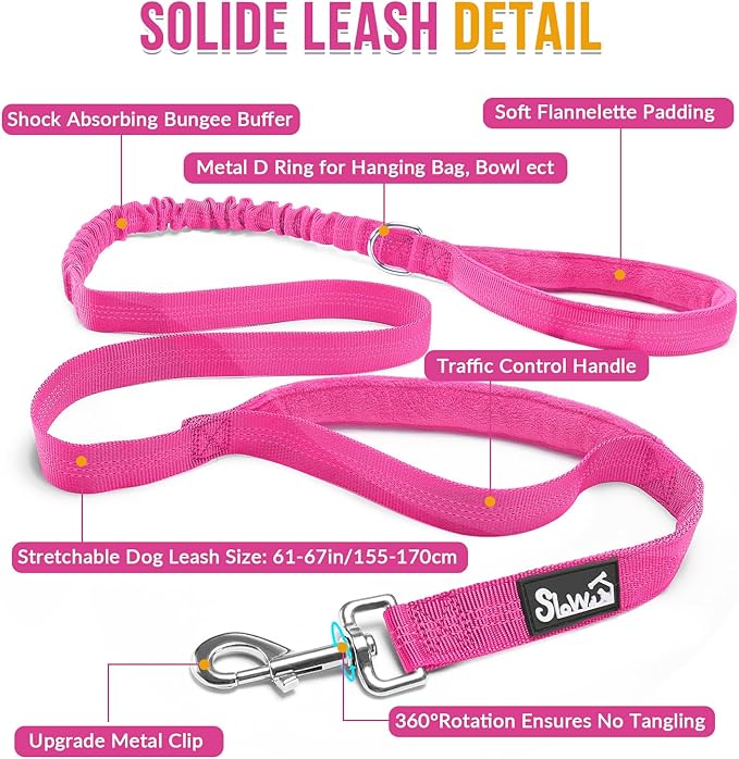 SlowTon No Pull Dog Harness - Heavy Duty Dog Harness and Leash Set for Medium Large Dogs, Reflective Tactical Harness with Soft Padded and Front Clip for Easy Walk and Training (Fuchsia S)