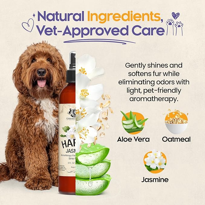 Gerrard Larriett Dog Perfume Spray 8 Fl Oz Made in USA – Happy Jasmine Dog Cologne Spray, Puppy Perfume Pet Fragrance Deodorizing Mist for All Breeds, Holiday for Pet Owners