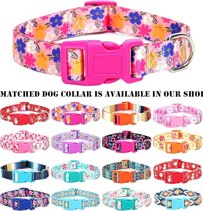 Moonpet Step in Dog Harness Leash Set- All Weather Reflective No-Pull Floral Pattern Padded Mesh Vest Harness for Cats Puppy Extra-Small Small Medium Large Dogs - Romantic Sakura - M