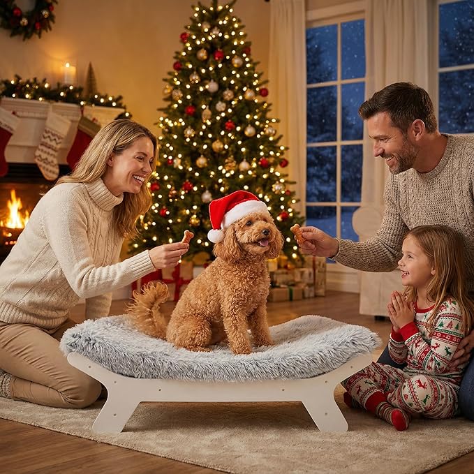 Muihood Elevated Dog Bed Wooden Frame and Mattress with Washable Cover, White S Puppy Up to 40 lbs
