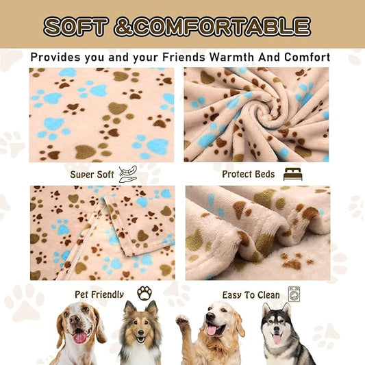 Rezutan Dog Blankets for Large Dogs, Dog Cat Flannel Blankets Washable, Soft Pet Mat Throw Cover for Kennel Crate Bed, Cute Paw Pattern,Pet Blanket (Beige 60" x 80")