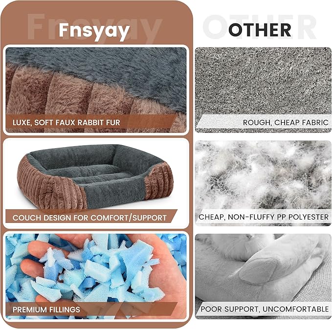 Dog Beds for Medium Dogs 32x24 Inch, Comfort-Sided Orthopedic Dog Bed Couch with Breathable Shredded Memory Foam, Faux Rabbit Fur Pet Bed, Non-Detachable, Non-Slip, Machine Washable