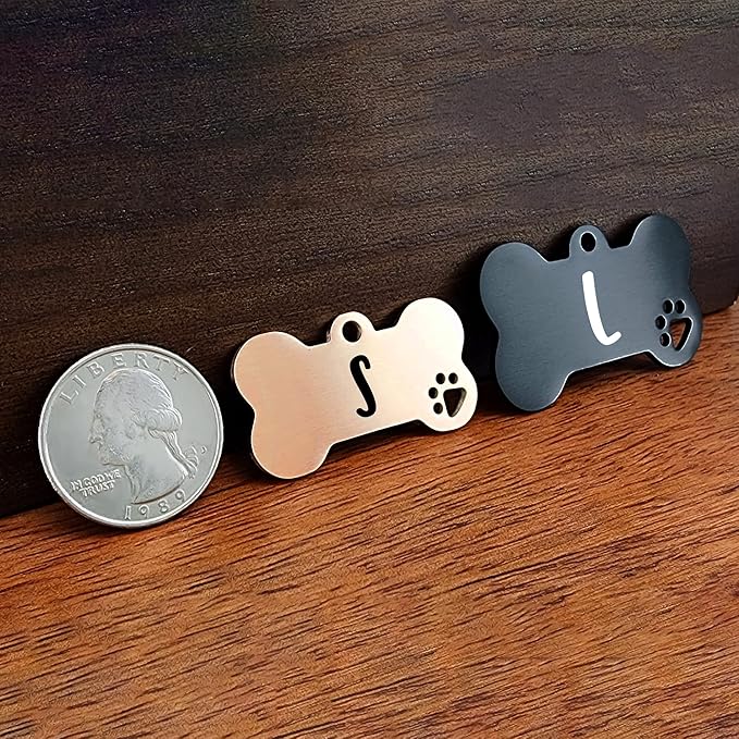 Ultra Joys Dog Tags Personalized for Pets - Hollow Paw Custom Pet ID Tag - Engraved Dog Tag for Small, Large Dogs - Large Bone in Rose
