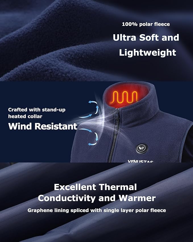 Venustas Men's Fleece Heated Vest with Battery, Lightweight Insulated Electric Vest