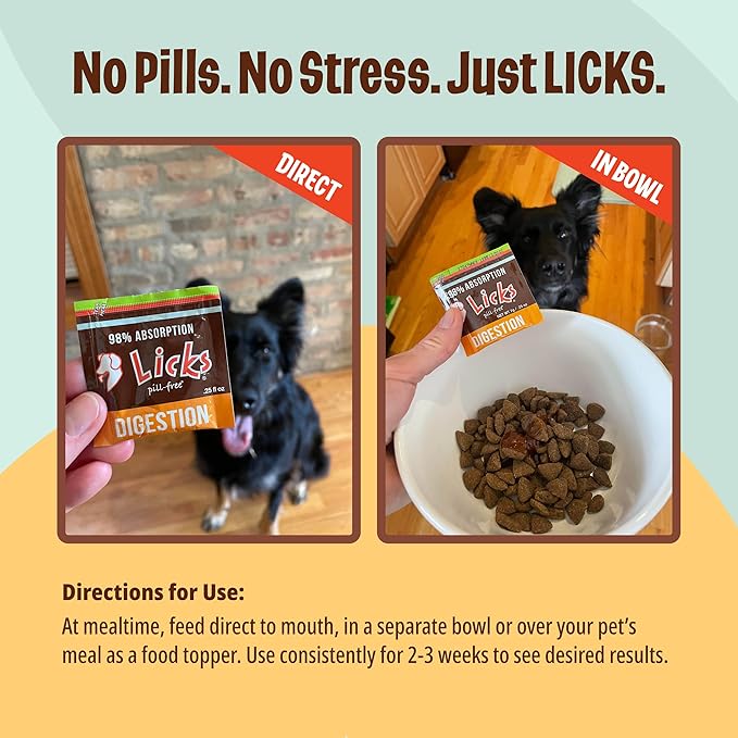 Licks - Dog Digestion - Enzymes to Help Ease Digestion - LiquiPaks - 30 Use