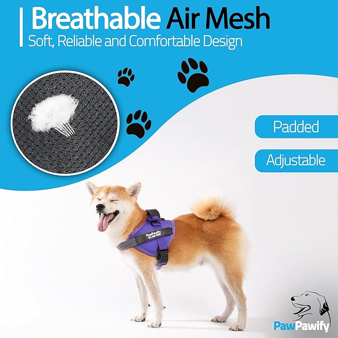 PawPawify Custom No Pull Dog Harness with Name and Phone Number, Heavy Duty Personalized Pet Vest to Prevent Tugging, Pulling, or Choking, Training and Walking (New Purple, L (Chest 23-30in))
