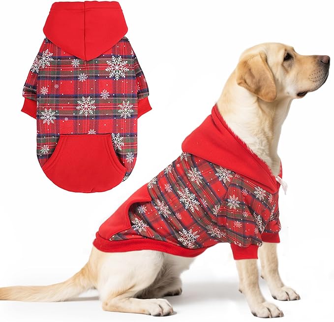PUPTECK Christmas Winter Dog Hoodie Pet Sweatshirt Soft Warm Clothes Fleece Lined with Hat for Small Medium Large Dogs, Pocket Design, Snow XL