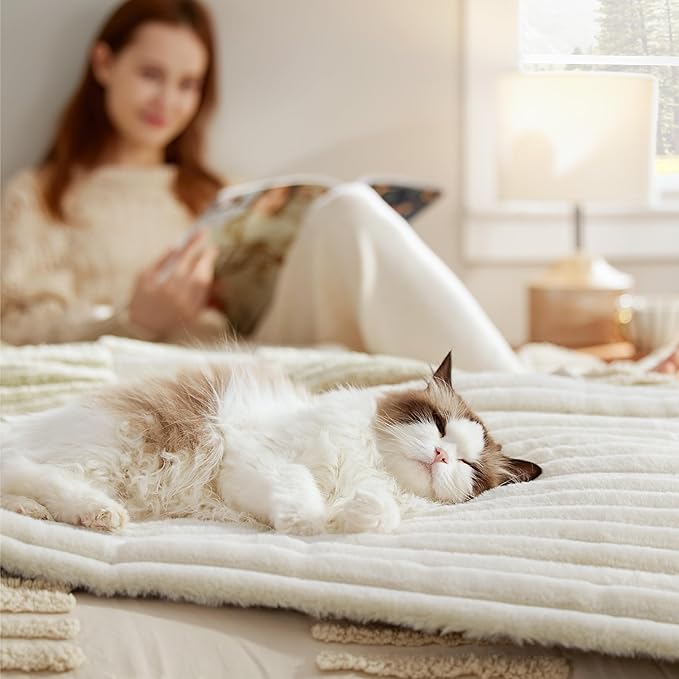 Bedsure Self Warming Cat Bed, Small Self Heating Dog Crate Pad, Thermal Extra Warm Puppy Mat Indoor,Non-Slip & Washable, Not Electric, 24" x 18",White