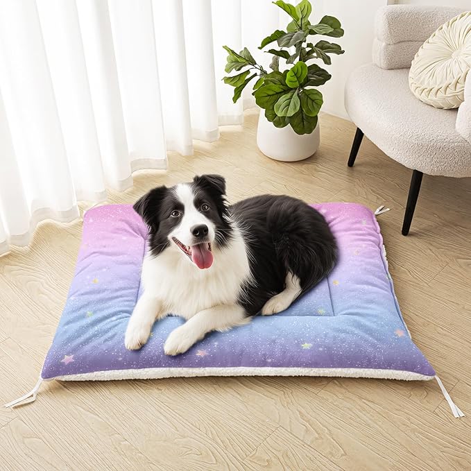 Dog Crate Bed Washable Crate Pad Pink Gradient Stars Printed Soft Fluffy Pet Sleeping Mat for Large Medium Small Animals(Stars-2 S)