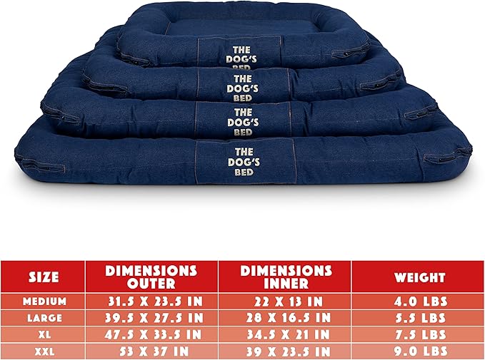The Dog's Bed Utility Waterproof Dog Beds, Large, Durable Blue Denim Fabric, Tough YKK Zippers, Washable Reversible Cover, for Home, Car, Crate & Yard, Puppy & All Pet Comfort, Veterinary Approved