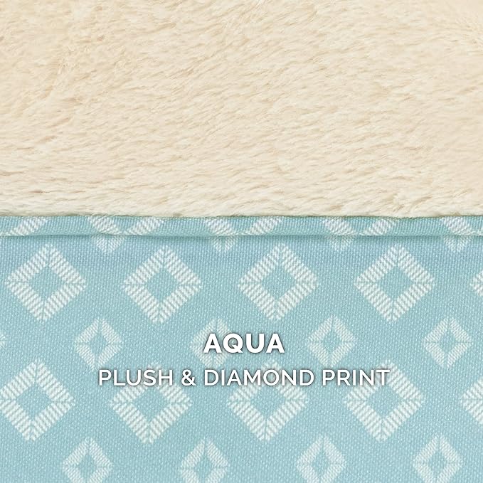 Furhaven Replacement Dog Bed Cover Plush & Diamond Print Nest Top Sofa-Style, Machine Washable - Aqua, Large