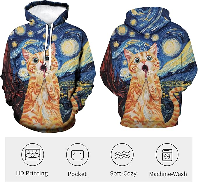 Blissboy Novelty Long Sleeve Hoodie Funny Cat Print Sweatshirts