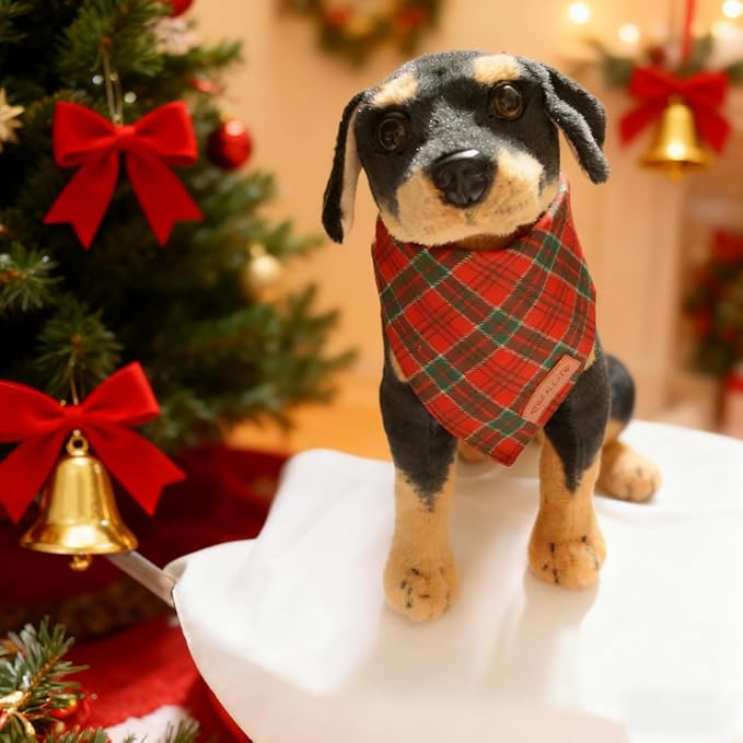 Realeaf Christmas Dog Bandanas 2 Packs, Reversible Red Green Plaid Dog Scarf, Xmas Pet Bandana for Boy and Girl, Premium Durable Fabric, Holiday Check Bandana for Medium and Large Dogs Pets (Large)