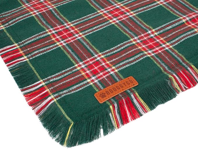 ADOGGYGO Christmas Dog Bandanas with Tassels, Stylish Red Green Plaid Dog Scarf Bib, Multiple Sizes, Pet Christmas Bandanas for Medium Large Dogs (Large)