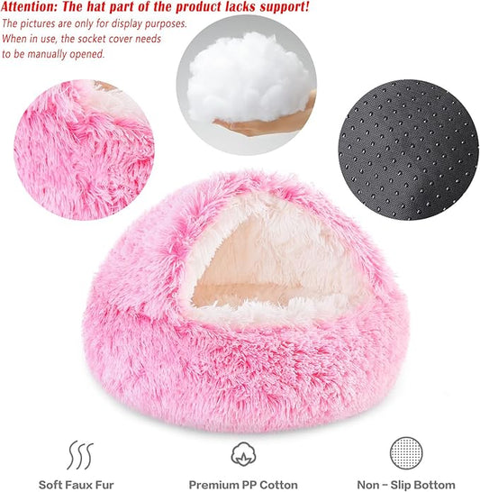 NOYAL Round Hooded Donut Dog Bed for Small & Medium Pets - Plush Fluffy Anti-Anxiety Cat Cave Bed with Cover