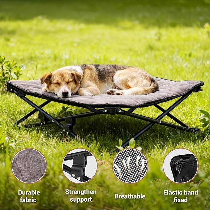 KingCamp Elevated Dog Bed for Small Dogs, Raised Outdoor Indoor Portable Cooling Cot Lifted Pet Hammock Off Ground with Washable Breathable Mesh & Frame with Non Slip Foot for Camping Backyard, Black