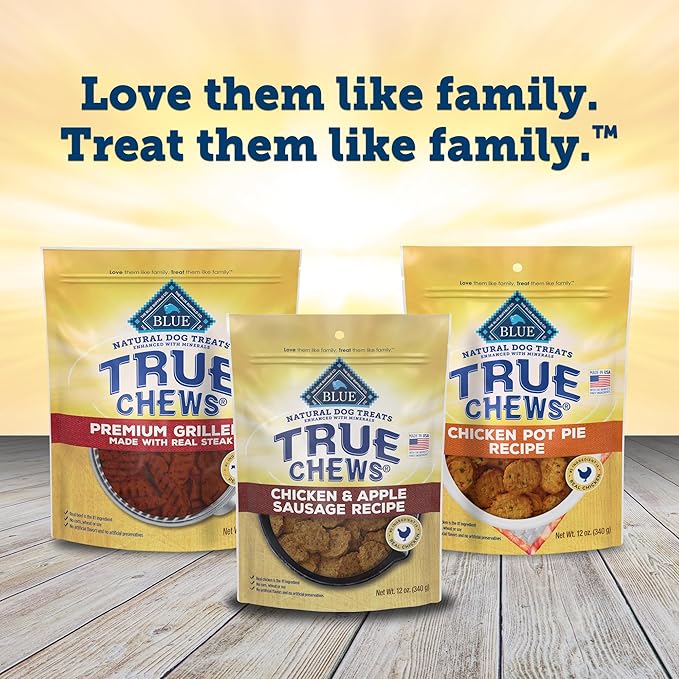 Blue Buffalo True Chews Dog Treats, Made in The USA with Natural Ingredients, Chicken and Apple Sausage Recipe, 12-oz Bag