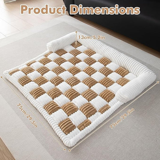 LiveGo Fuzzy Pet Couch Covers for Sofa, Dog Couch Cover Fuzzy Sofa Cover Cream Square Plaid Dog Bed Plush Dog Mat for Furniture Protector for Large Medium Dogs and Cats (Light Brown, 29.5"*29.5")