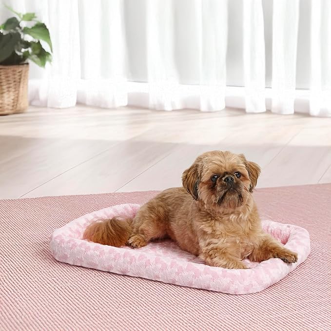 MidWest Homes for Pets QuietTime Fashion Dog Bed – Pink Faux Fur Bolster, Ultra-Soft and Machine Washable, Fits 24-Inch Crates and Carriers, for Small Breed Dogs
