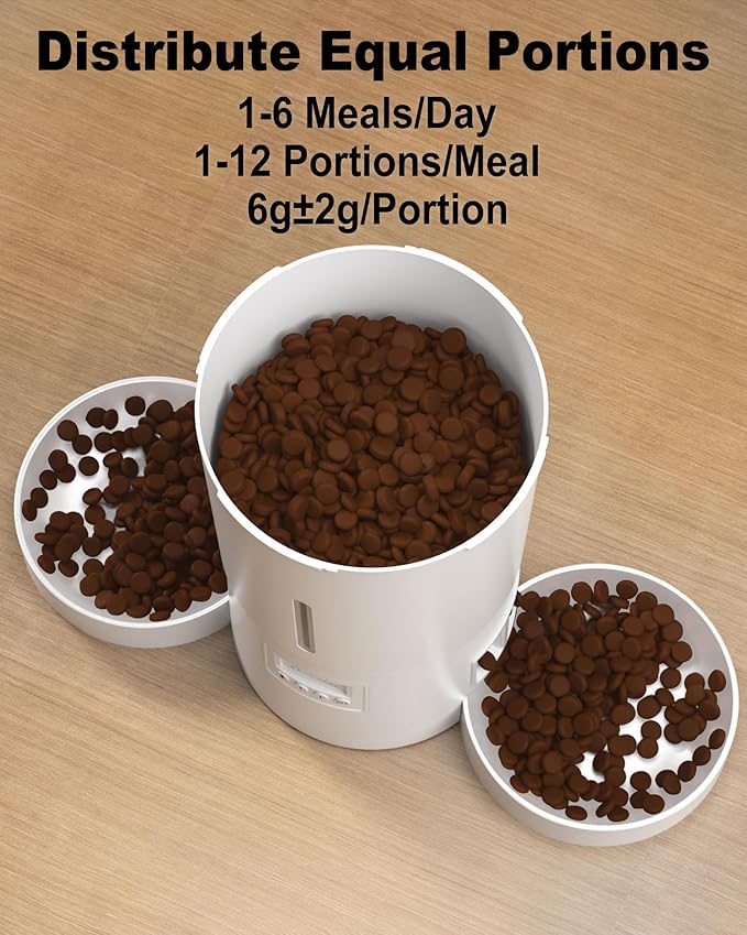Automatic Cat Feeder for 2 Cats,Dual Bowl Dry Food Dispenser with Portion Control & 10s Voice Recorder,Timed Feeding,Dual Power,Quiet Operation(White, ABS Dual Bowls)