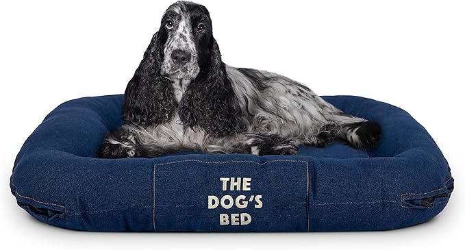 The Dog's Bed Utility Waterproof Dog Bed, Medium, Durable Blue Denim Fabric, Tough YKK Zippers, Washable Reversible Cover for Home, Car, Crate & Yard, Puppy & All Pet Comfort, Veterinary Approved