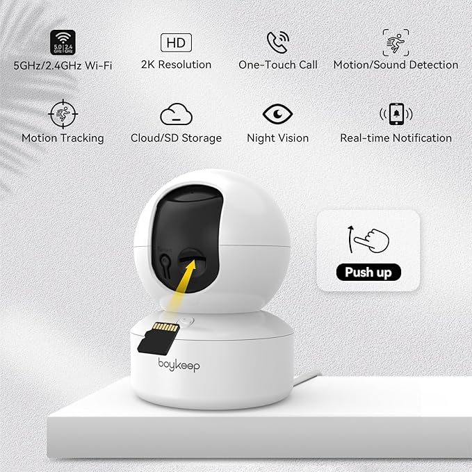 BoyKeep Indoor Camera - 2K Pet Camera, 5G/2.4GHz WiFi Cam for Baby Monitor with Phone App, 360° Pan & Tilt, 2-Way Audio, Color Night Vision, New for 2025 with 12s Free Cloud Storage
