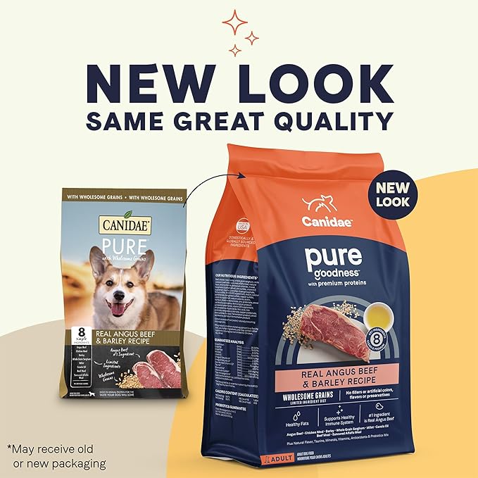 CANIDAE Pure Farm to Bowl Grass-Fed Beef & Barley Dry Dog Food, Adult, 4lb