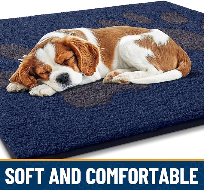 Smiry Dog Door Mat for Muddy Paws 30x20, Dirt Trapper Non Slip Washable Indoor Doormats, Absorbent Entryway Carpet for Inside Floor, Navy Blue
