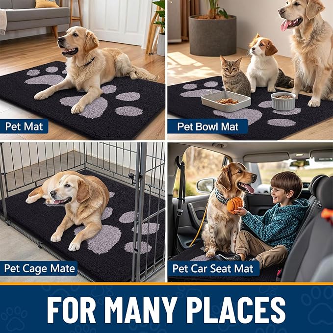 Smiry Dog Door Mat for Muddy Paws 40x32, Dirt Trapper Non Slip Washable Indoor Doormats, Absorbent Entryway Carpet for Inside Floor, Black and Grey