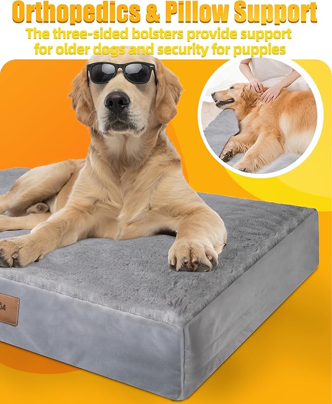 Sytopia Indestructible Dog Beds for Large Dogs Orthopedic, Chew Proof Dog Bed 42 Inch Pet Crate Pad, Washable Removable Cover and Anti-Slip Bottom - XL