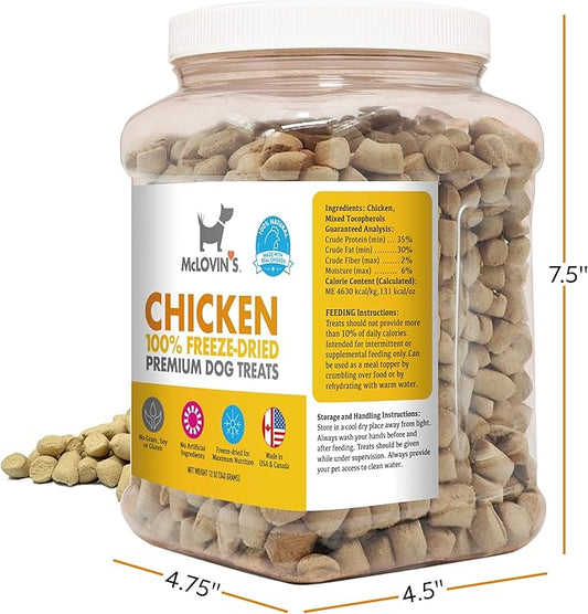 McLovin's Pet Freeze Dried Chicken Dog Treats, 12 oz Canister - Grain-Free, Gluten-Free, High Protein Treat - Ideal for Dogs & Cats