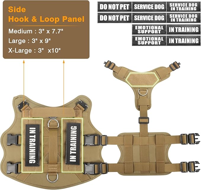 WINSEE Service Dog Vest Harness for Large Dog, Tactical Working MOLLE Vest with 10 Pet Patches, No Pull Heavy Duty Harness for Training Walking