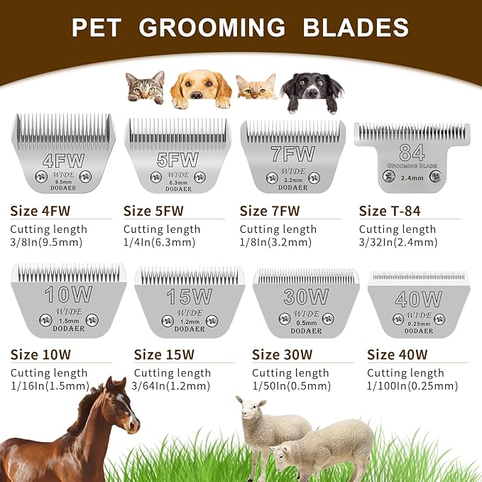 10W+7FW+5FW Wide Blades for Dog Grooming,Compatible with Andis,Oster A5,Wahl km10 Clippers,Cutting Length 1/16" to 1/4",3 Pack