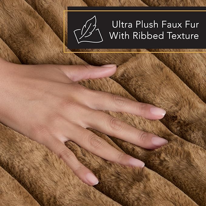 TOWN & COUNTRY LUXE CuddleTown Ribbed Bubble Stripe Pillow Crate Mat Pet Bed, Machine Washable Cover, Soft & Calming, Non-Slip Bottom, Brown, Large 42"x28"x3"