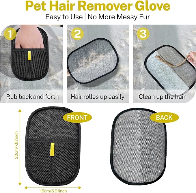 Pet Hair Removal Glove for Dogs and Cats - Magic Brush for Cat and Dog Fur Removal on Upholstery, Clothes, Car Seats - Fast & Easy Pet Hair Mitt for Shedding Control