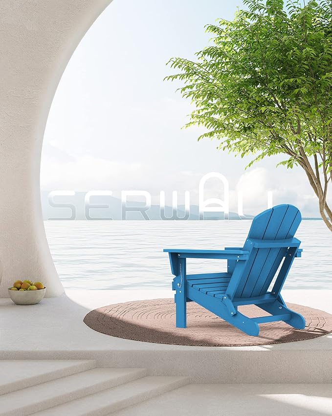 SERWALL Folding Adirondack Chair Set of 8 for Patio Garden Outdoors Fire Pit- Sapphire