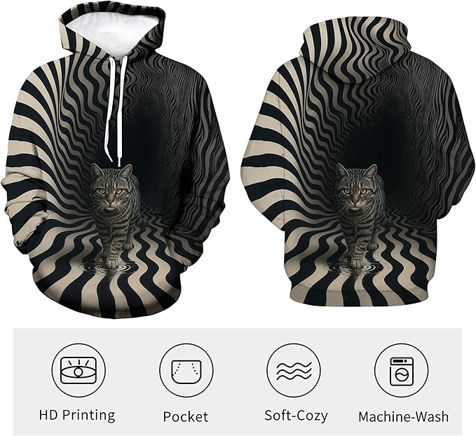 Blissboy Novelty Long Sleeve Hoodie Funny Cat Print Sweatshirts