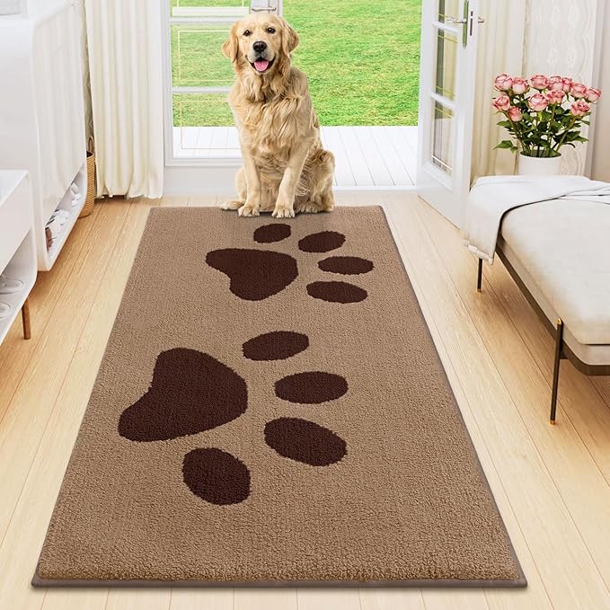 Smiry Dog Door Mat for Muddy Paws 47x24, Dirt Trapper Non Slip Washable Indoor Doormats, Absorbent Entryway Carpet for Inside Floor, Beige